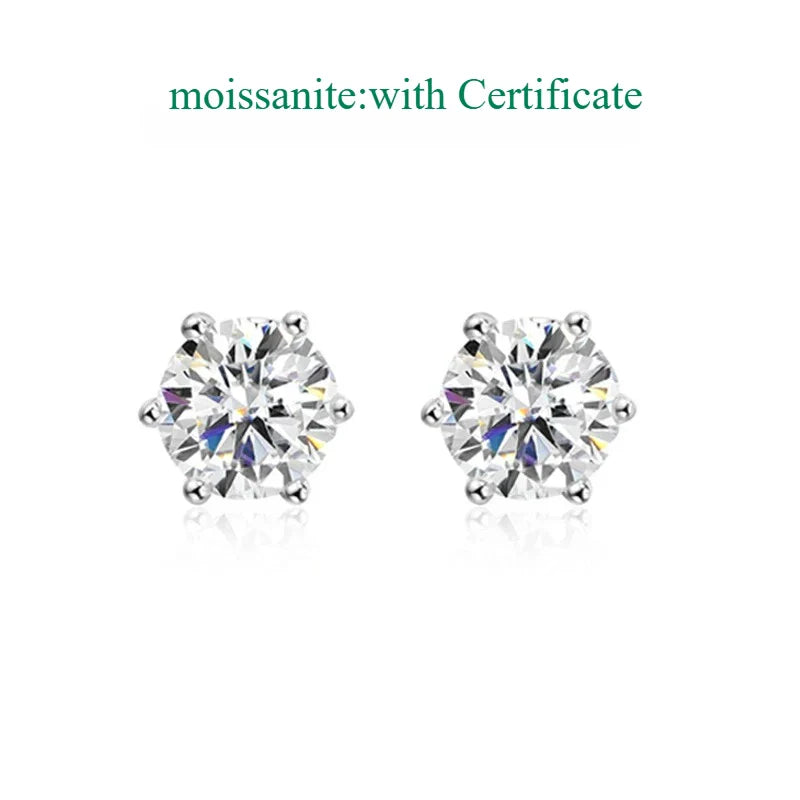 0.1-3CT Certified Moissanite Stud Earring for Women Classic Sparkling Lab Diamond Sterling Silver 925 Jewelry 6-Claws
