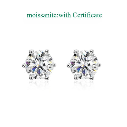 0.1-3CT Certified Moissanite Stud Earring for Women Classic Sparkling Lab Diamond Sterling Silver 925 Jewelry 6-Claws