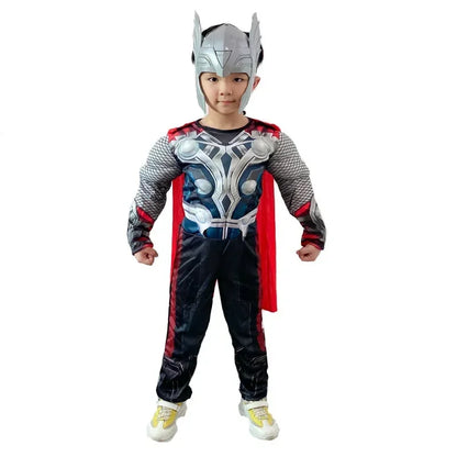 3pcs Kids Boys Thor Muscle Jumpsuit Cosplay Costumes Movies Character Superhero Halloween Children's Stage Performance Outfits