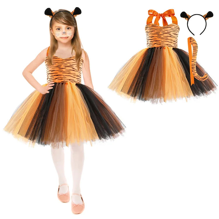 Novo Conjunto de Saia de Tule Roupa Infantil Cos Animal Alce Roupa de Halloween Vestido de Gatinho de Malha para Meninas Vestido para Apresentação Escolar
