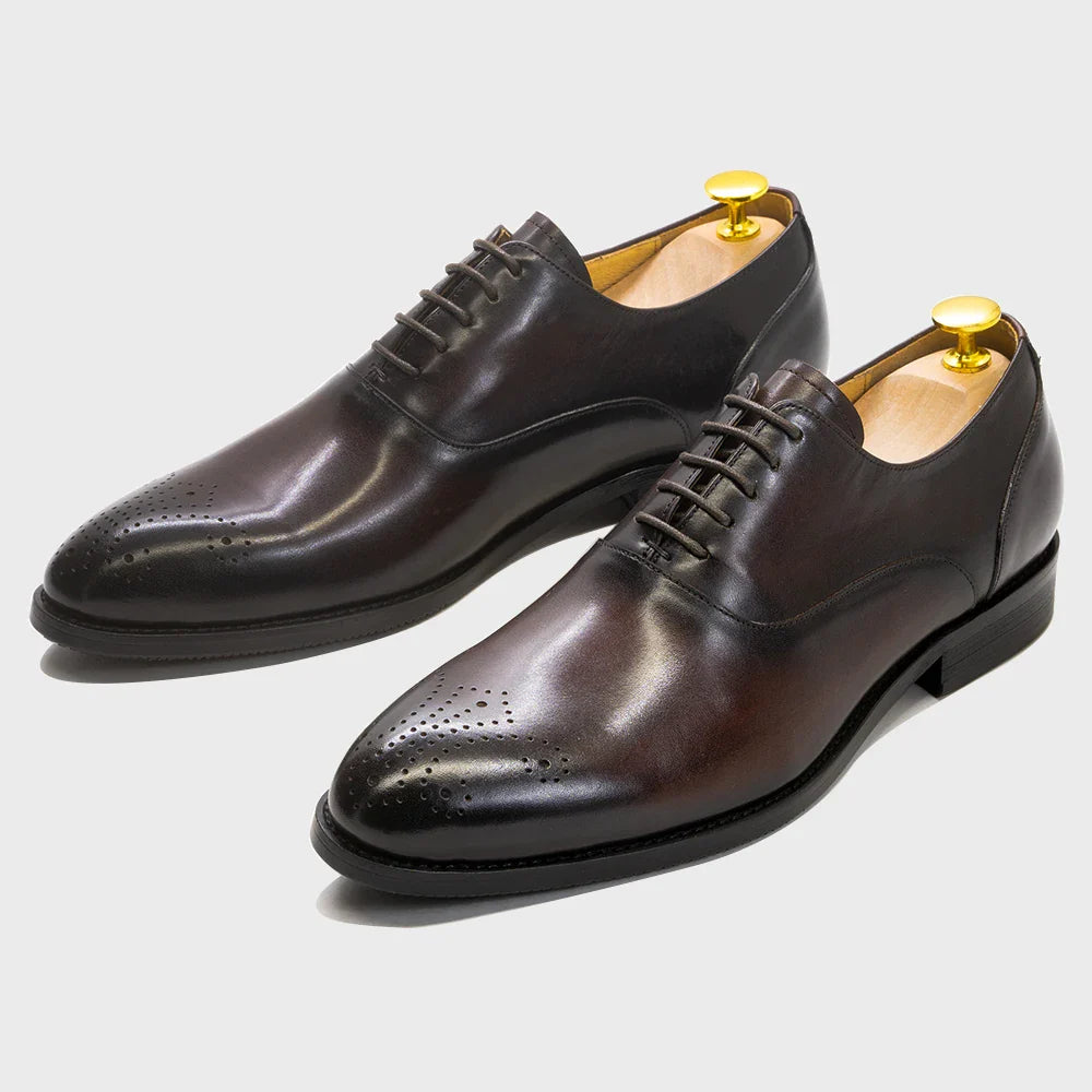 Men's Classic Italian Style Genuine Leather Oxfords Dress Shoes Lace-Up Black/Brown Business Office Wedding Formal Footwear