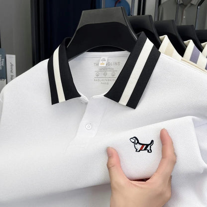 Luxury Brand Men's 100% Cotton Print Long Sleeve Polo Shirt Original Autumn Design Simple Trendy Business Lapel T-shirt Menswear