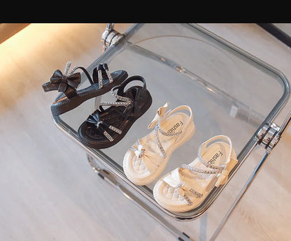 Children Princess Shoes Baby Girls Flat Bling Leather Sandals Fashion Sequin Soft Kids Dance Party Sparkly Shoes Crystal F05214