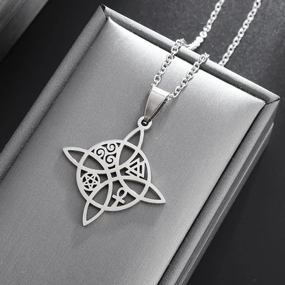 Witchcraft Witch Knot Necklace Irish Trinity Knot Triple Spiral Pendant Stainless Steel Ankh Cross Pentagram Amulet Jewelry