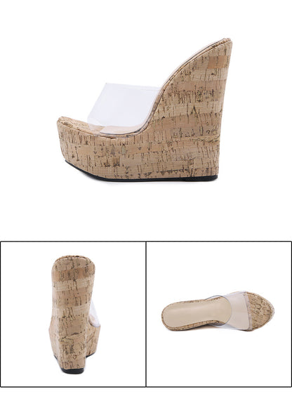 PVC Transparent Wedges Platform Sandals High Heeled Summer 2025 Fashion Women's Slippers Thick Sole Beach Shoes Mujer