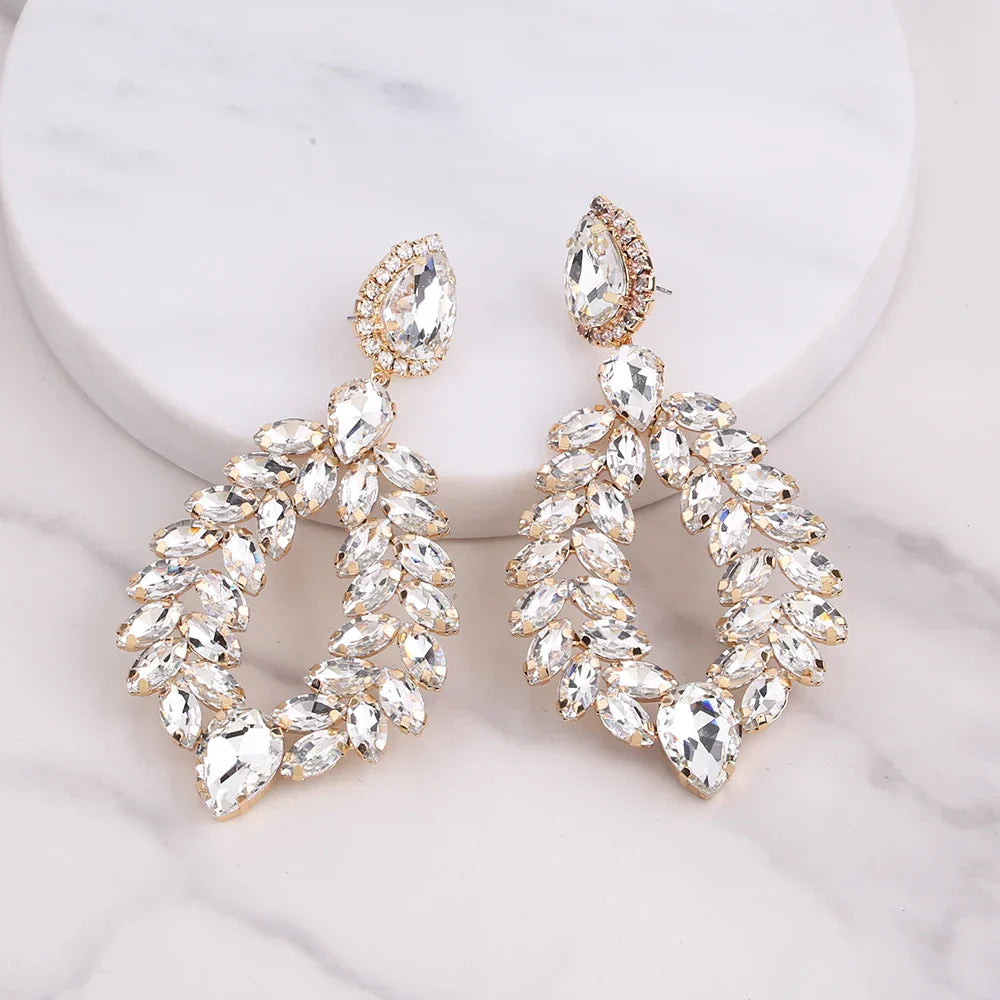 New Crystal Dangle Earrings For Women Rhinestone Earrings Weddings Ladies Party Fashion Jewelry Accessories Wholesale Gifts