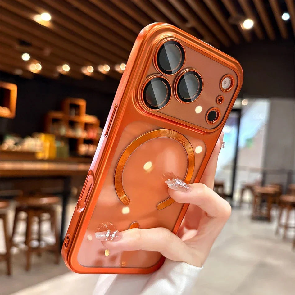for iPhone17 Luxury Transparent Plating for Magsafe Case for iPhone 17 Pro Max 17Pro Air Original Soft TPU Lens Protector Cover