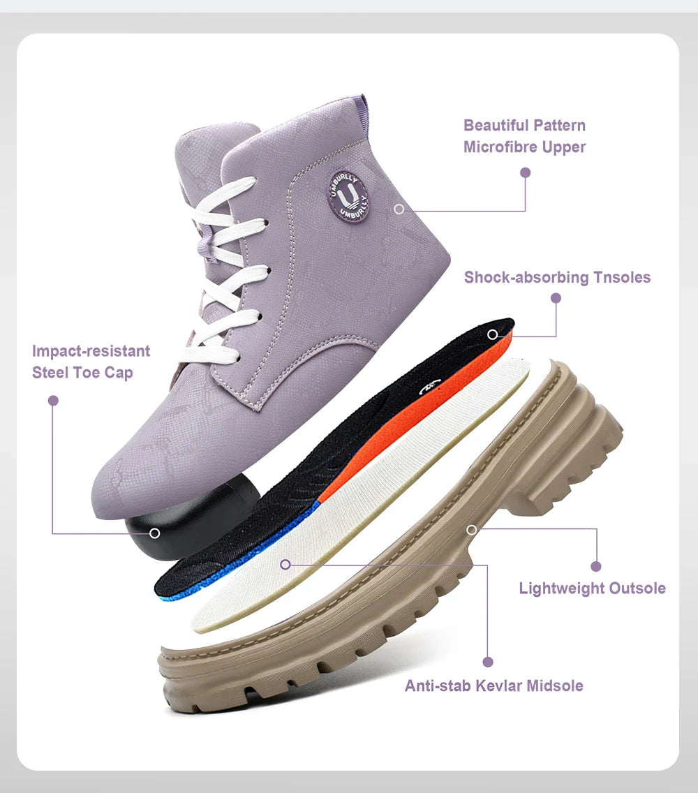 Ladies Steel Toe Safety Shoes Anti-Crush Kevlar Workwear Style Outdoor Safety Boots for Women Resistant Comfort Footwear