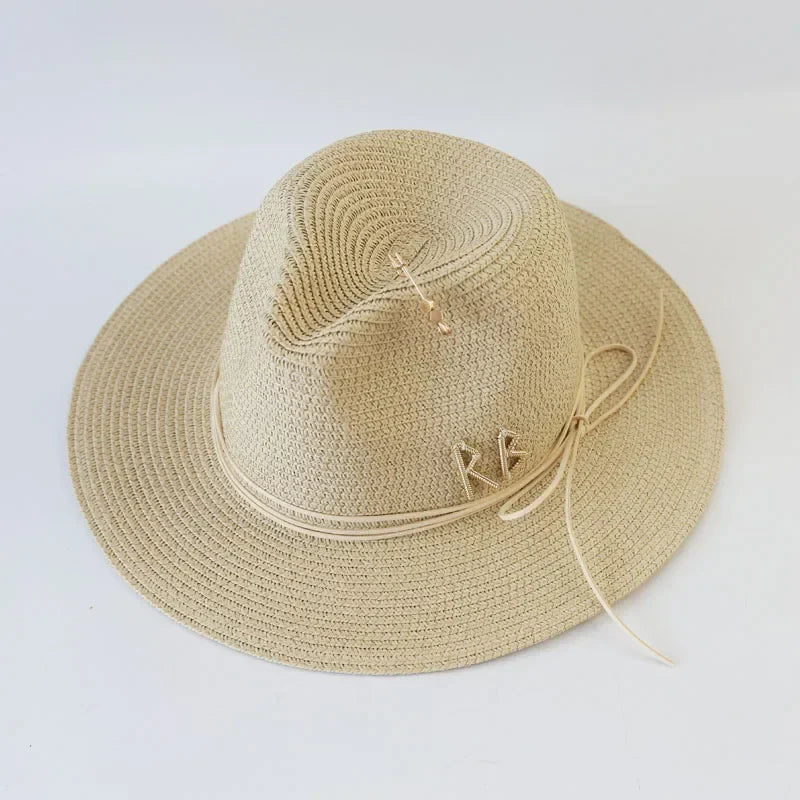 Big Size  Summer Sun Hats Ladies Fashion Girl Beach Straw  Hat Luxury Grass Jazz Top Panama Hat Womens 60cm Large Head