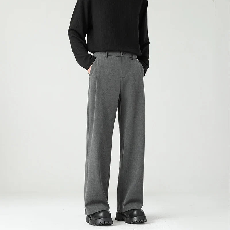 Men's Spring Essential Suit Pants Elastic Waist Loose Straight Black Gray Casual Business Work Slacks Fashion Trendy Daily Wear