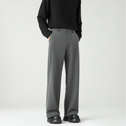 Men's Spring Essential Suit Pants Elastic Waist Loose Straight Black Gray Casual Business Work Slacks Fashion Trendy Daily Wear
