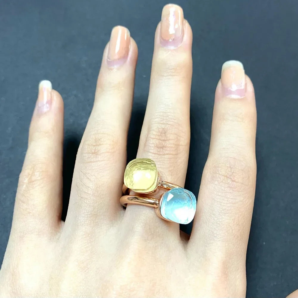 2Pcs/Set Fashion Stacked Candy Ring Women Mix Color Crystal Jewelry 30 Colors Trendy Gift for Valentine's Day
