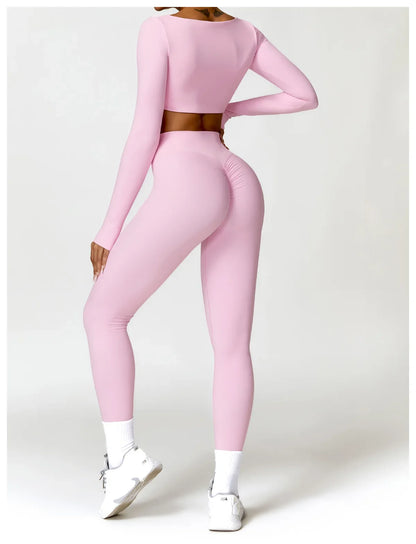 Summer 2PCS Yoga Suit Sports Set Women Quick-Dry Gym Set Women Tracksuit Running Workout Long Sleeve Sports Shirt Yoga Clothing