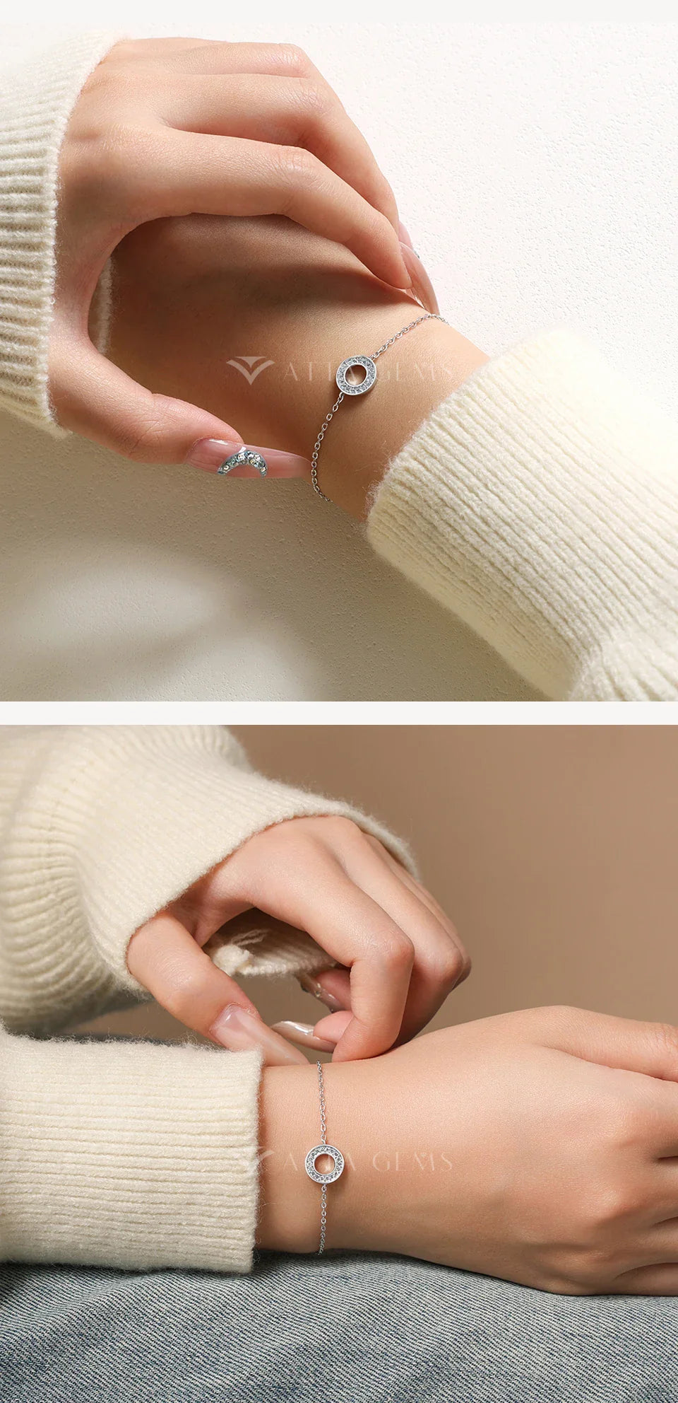 Hollow Circle Moissanite Bracelet for Women 925 Sterling Silver Charm Chain Adjustable Engagement Party Luxury Jewelry