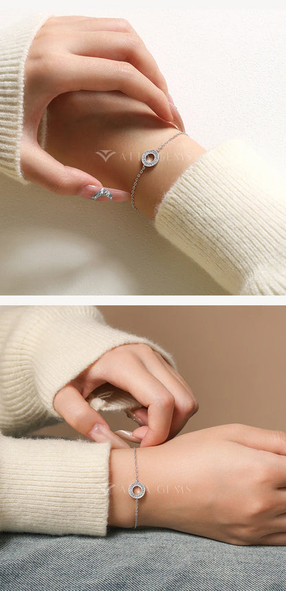 Hollow Circle Moissanite Bracelet for Women 925 Sterling Silver Charm Chain Adjustable Engagement Party Luxury Jewelry