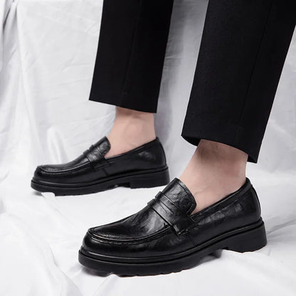 Men's Genuine Leather Casual Trendy Business Shoes Large Size 46 Code Debout Illetre Rubber Sole Added Height Fashionable Shoes