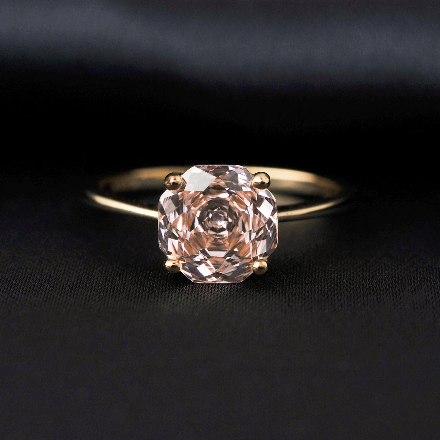1.5ct 5A Octagon Rose Cut Cubic Zirconia Morganite Pink Solitaire Ring 18K Yellow Gold Plating 925 Sterling Silver