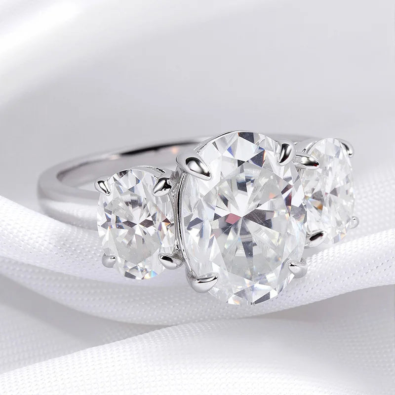 Certified 2CT 4CT Oval Cut All Moissanite Rings for Women Bride Wedding Bands Lab Diamond Gift 100% 925 Sterling Silver
