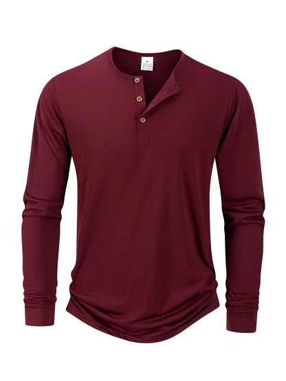 Men's T Shirt Autumn Button Long Sleeve Henley Neck T-Shirt Solid Color Casual Breathable Versatile Tops Fashion Slim T-Shirts