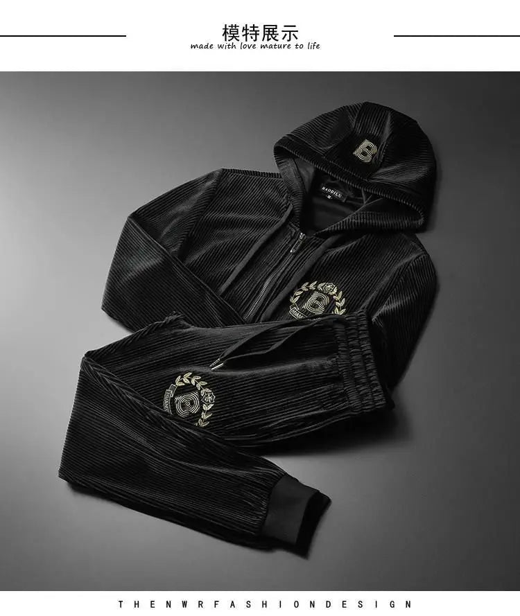 Hoodies For Men Autumn and Winter high quality Gold Velvet Thickened suit plus size Sports suit Two-piece Set pant sets