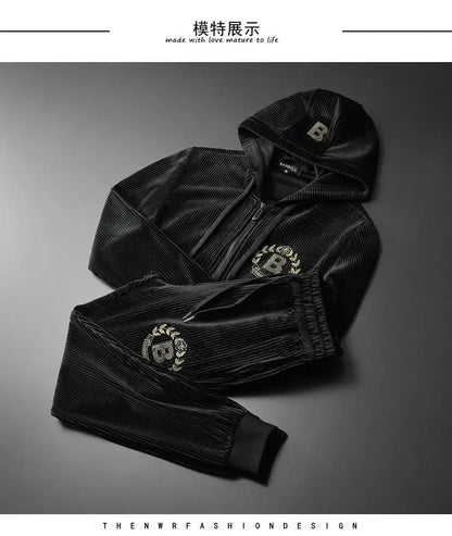 Hoodies For Men Autumn and Winter high quality Gold Velvet Thickened suit plus size Sports suit Two-piece Set pant sets