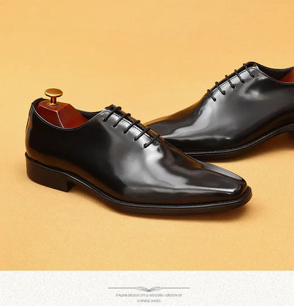 Genuine Leather Shoes for Men Dress British Business Party Lace Up Black Square Toe Fashion Casual Formal Suit Handmade Men Shoe