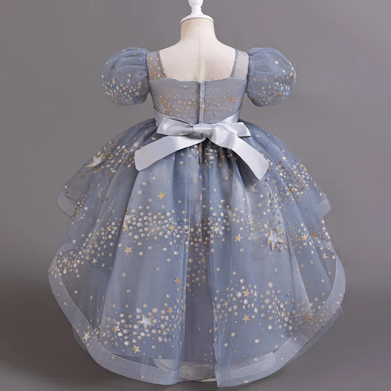 Girl Tail Wedding Bridesmaid Dress Children's Elegant Banquet Dress Children's Round Neck Sleeveless Dress Girl