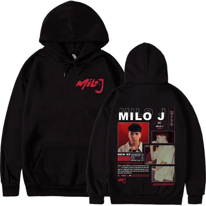 Rapper Milo J 166 Tour 2025 Album Graphic Hoodie Men Hip Hop Gothic Long Sleeve Sweatshirts Vintage Oversized Hoodies Streetwear
