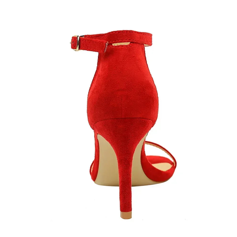 Women Gladiator Stiletto Classic Ankle Strap Holiday Beach Sandals Lady Fashion Suede 8cm 11cm High Heels Sexy Red Brown Sandles