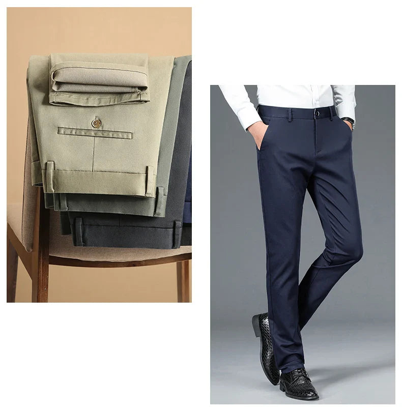 Business Formal Mens Casual Pants Autumn Winter Fashion Anti-wrinkle Straight Stretch Trousers Male Office Classic Suit Pants