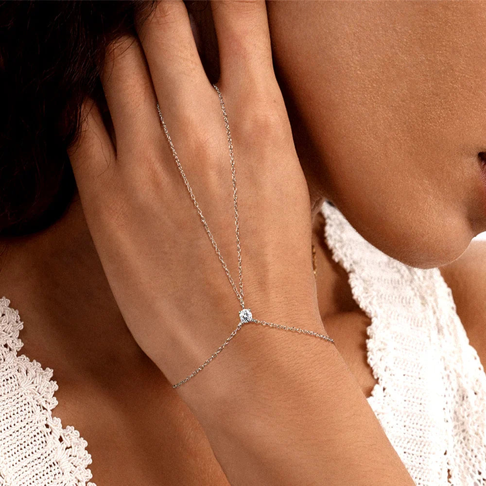 4mm Moissanite Ring Bracelet for Women S925 Sterling Silver D Color Lab Diamond Solitaire Finger Chain Fine Jewelry Gifts