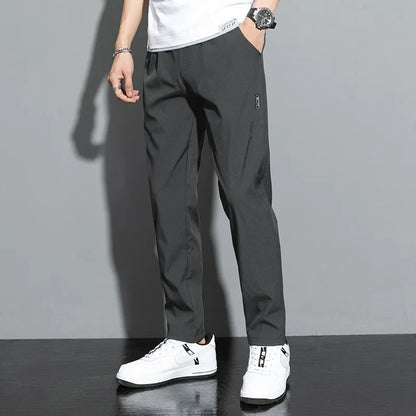 Summer men's ice silk quick drying casual pants slim fit Korean version ice silk pants sports pants straight tube quick drying p