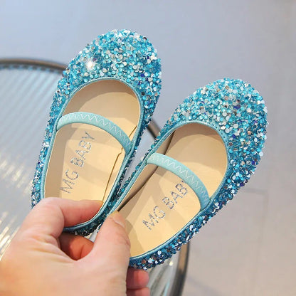 Children's 2025 new single shoe girls' fashion show sequined crystal shoes baby Baotou fashionable soft soled princess shoes