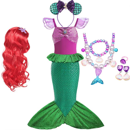 Ariel Girls Dress Short Sleeve Tulle Cosplay Princess Costume Carnival Party Girl Princess Dress Party Dresses For Girls