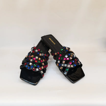 Pretty Soft Flat Shoes With Bag Set For Woman Fashion Style Rhinestone Party Slippers And Women Purse Latest Design