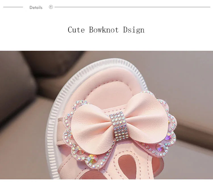 Girl Sandal Kid Summer Elegant Bling Rhinestone Party Princess Beach Shoes Cute Bowknot School Shoes for Kids Flat Heel F05201