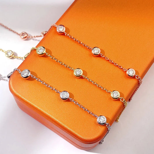 3mm Round Bezel Moissanite Bracelets for Women 14-21cm Adjustable Chain GRA Certified s925 Silver Diamond Bubble Bracelet