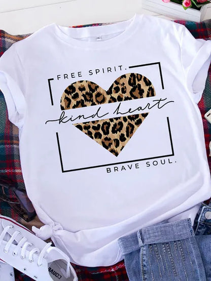 American Retro Letters Love White T-shirt Women Short Sleeve Round Neck Loose Large Size Casual Top Oversized