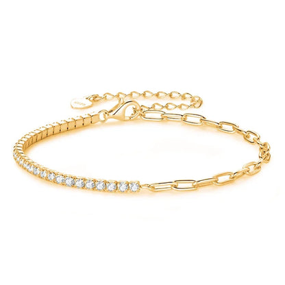 2mm Moissanite Tennis Bracelets With Gra Certificate S925 Sterling Silver Plated 18k Gold Paper Clip Bracelet For Women