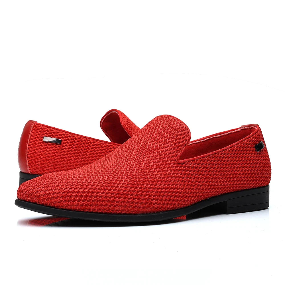 Mocassins Masculinos em Tela Respirável e Resistente ao Desgaste, Bico Fino, Sola de Borracha, Cano Baixo, Tamanhos Grandes, Sapatos Casuais Slip-On, Estilo Slip-On Simples