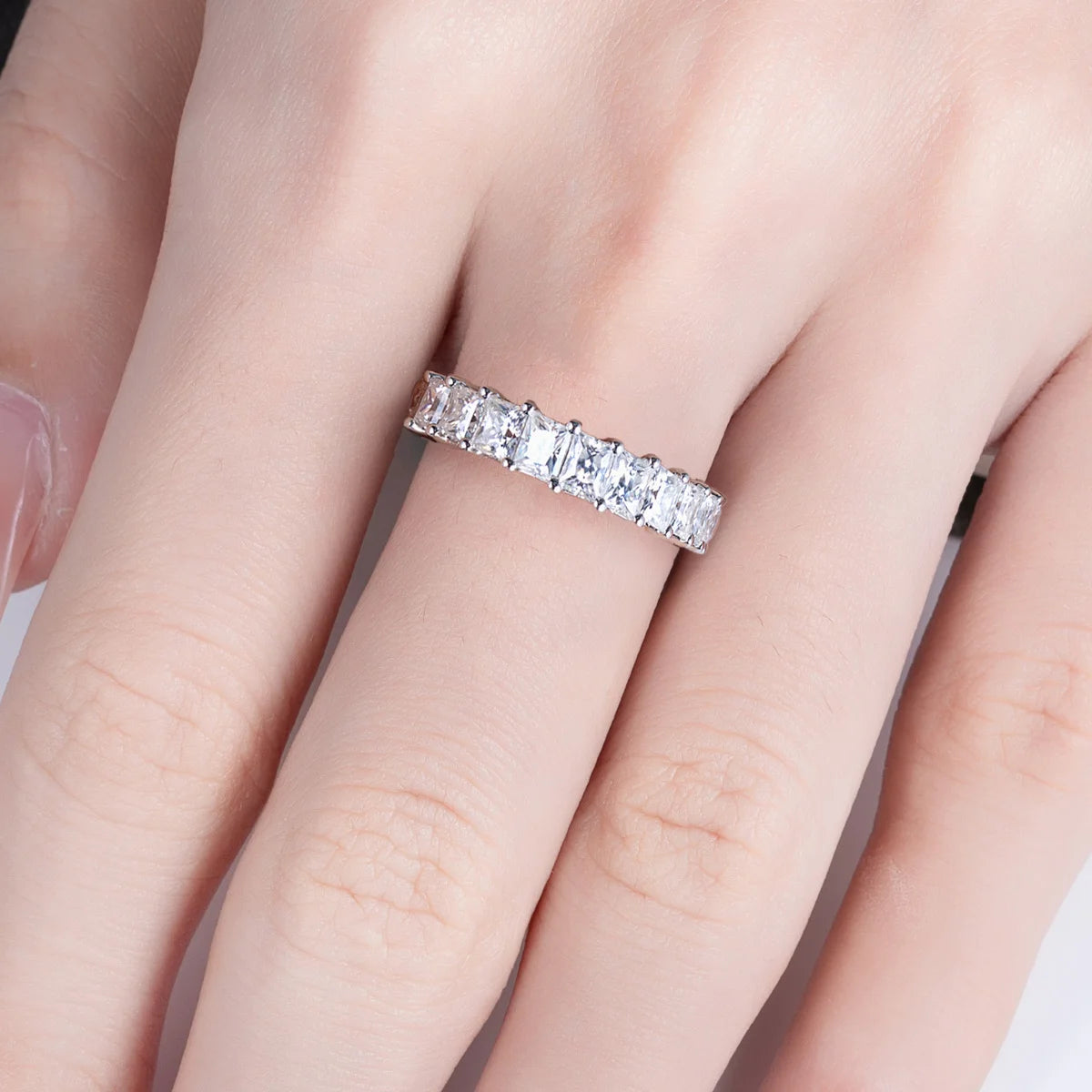 3mm Princess Cut D Color Moissanite Eternity Band 925 Sterling Silver 18k Gold Plated Wedding Rings Jewelry Wholesale
