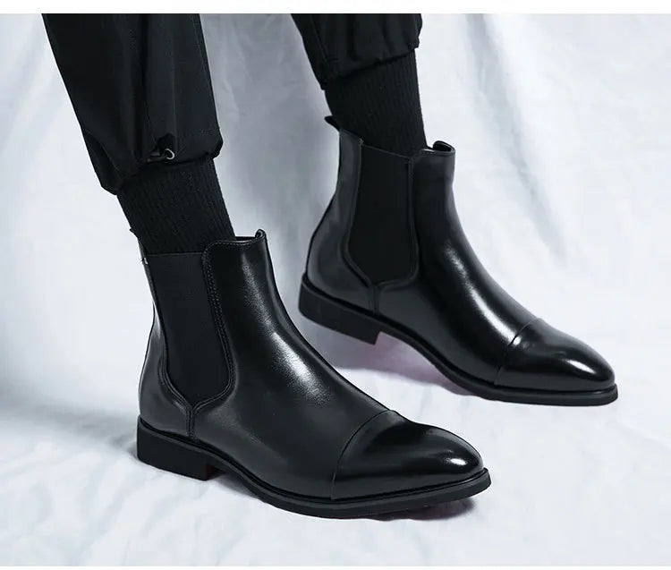 Autumn winter pointed toed male Boots Redsoled high top leather shoe English casual Chelsea boot Fashion comfortable men's shoes