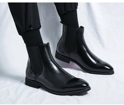 Autumn winter pointed toed male Boots Redsoled high top leather shoe English casual Chelsea boot Fashion comfortable men's shoes