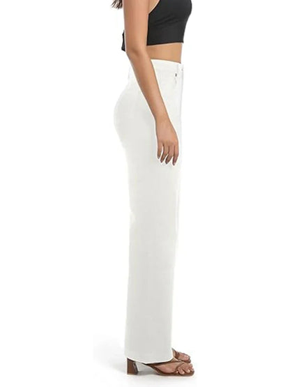 Ins Fashion Jeans Women Comfortable High Waisted White Jeans Girls Thin Stretch Denim Pants Female Straight Leg Trousers