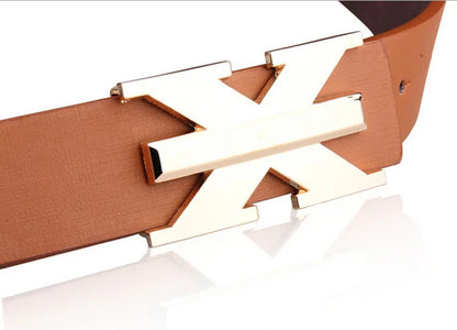 Men's and Women's Casual Fashion Belt  Korean Version Gold Buckle Belt Trendy I-shaped Buckle Belt