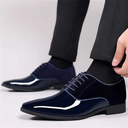 Men's Oxford Shoes High Gloss Low Top Square Toe Lace-Up Formal Suit Tuxedo Dress Shoes For Business Casual Shoe For Men