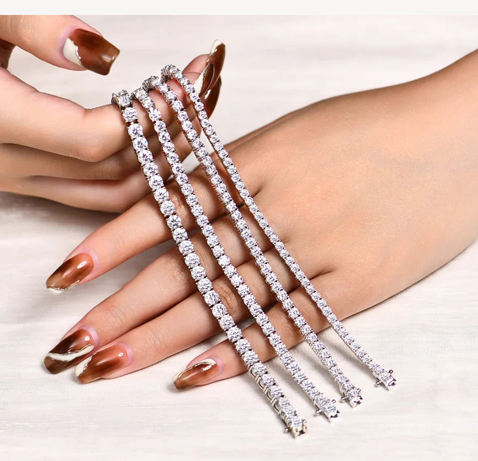 4.0mm 5.0mm DVVS1 Pass Diamond Test Round Cut Moissanite Tennis Bracelet White Gold Plated 925 Silver Jewelry for Women
