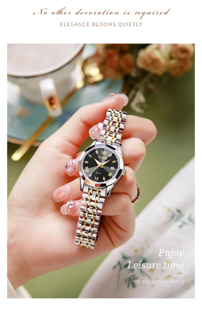 Elegant Fashion Women's Watches Luxury Brand Original Quartz Watch for Ladies Waterproof Stainless Steel Luminous Date