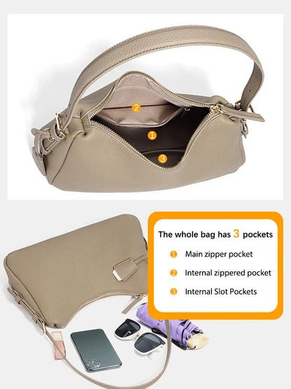 Genuine Leather Satchel Bags For Women Simple Fashion Ladies Underarm Handbag Large Capacity Shoulder Bag 2025 New