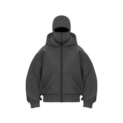 Men Zip Hoodie Winter Warm Casual Sweatshirt Y2K with Hooded Face Mask Zipper Design Sports Jacket Outdoor Activities